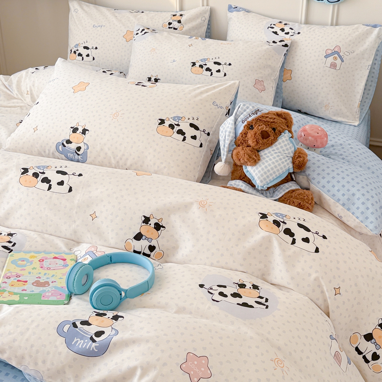 91家纺网 家纺一手货源 找家纺 简宜家居（朝初家纺） 2026新款全棉12868卡通印花四件套大耳朵兔兔系列 奶芙呼呼