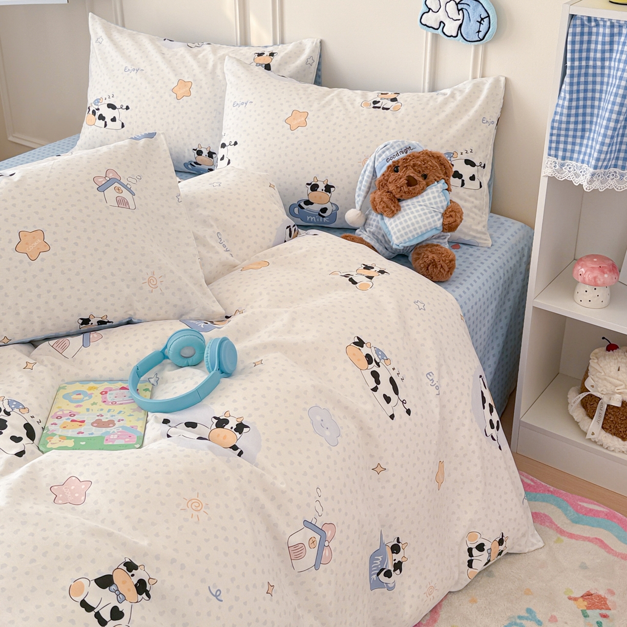 91家纺网 家纺一手货源 找家纺 简宜家居（朝初家纺） 2026新款全棉12868卡通印花四件套大耳朵兔兔系列 奶芙呼呼