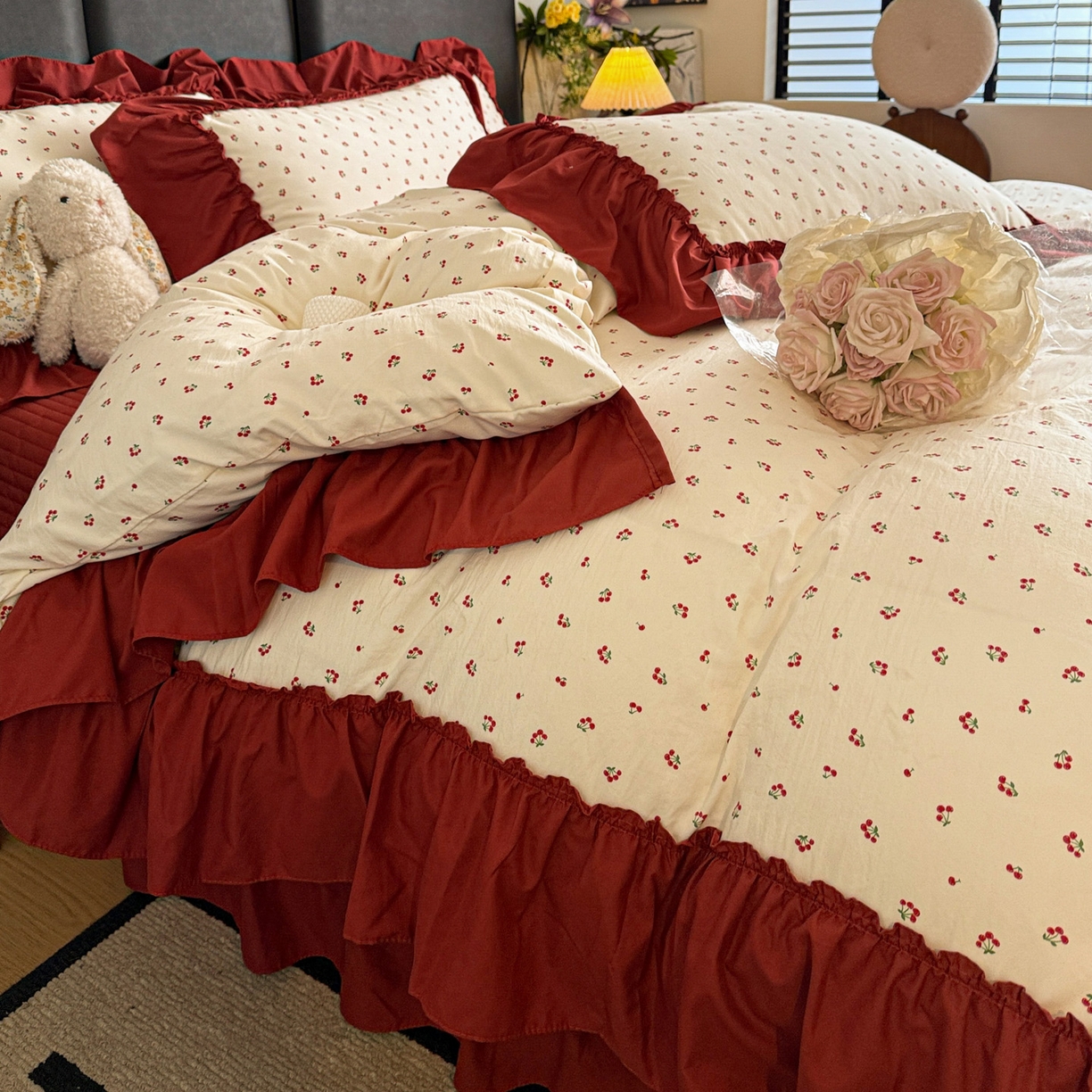 91家纺网 家纺一手货源 找家纺 （总）富米莱（原臻工厂） 2026新款韩系古法韩国水洗棉云棉大布袋法式浪漫大花边床盖夏凉被床盖四件套