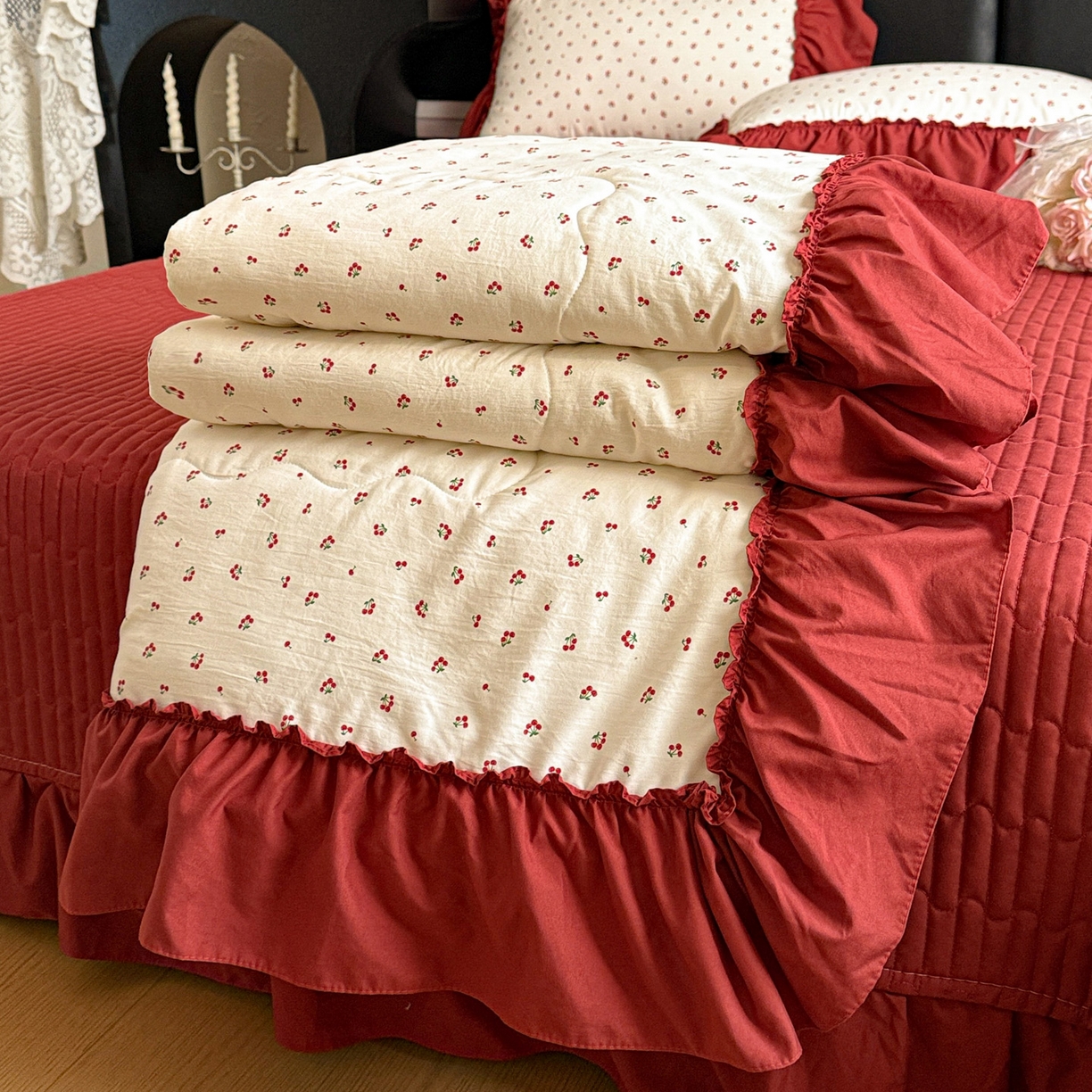 91家纺网 家纺一手货源 找家纺 （总）富米莱（原臻工厂） 2026新款韩系古法韩国水洗棉云棉大布袋法式浪漫大花边床盖夏凉被床盖四件套