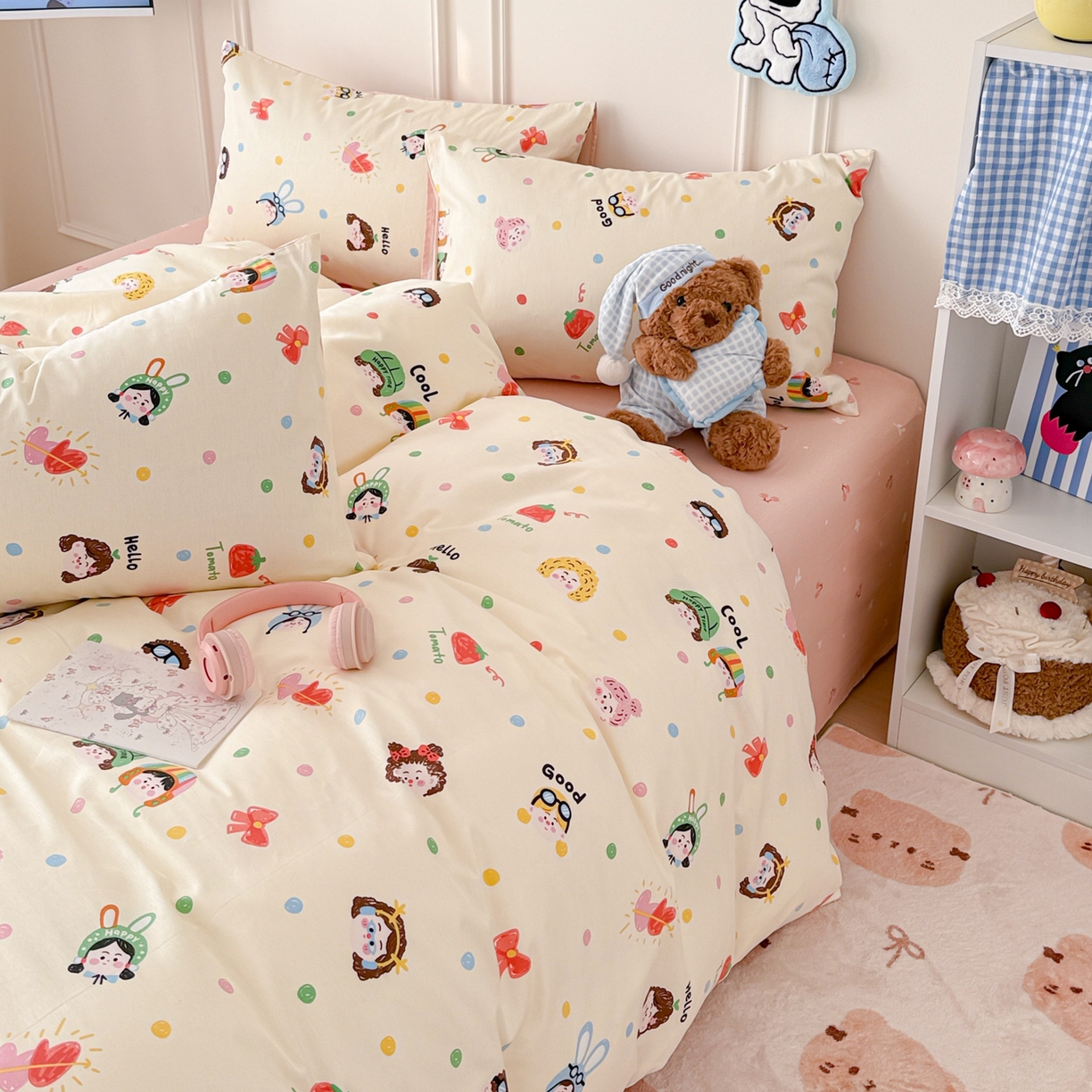91家纺网 家纺一手货源 找家纺 简宜家居（朝初家纺） 2026新款全棉12868卡通印花四件套大耳朵兔兔系列 甜娃娃