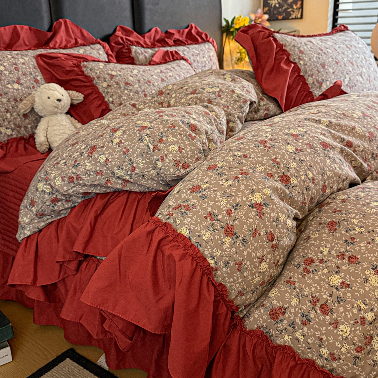 91家纺网 家纺一手货源 找家纺 （总）富米莱（原臻工厂） 2026新款韩系古法韩国水洗棉云棉大布袋法式浪漫大花边床盖夏凉被床盖四件套