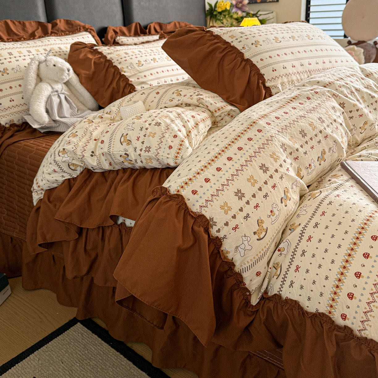 91家纺网 家纺一手货源 找家纺 （总）富米莱（原臻工厂） 2026新款韩系古法韩国水洗棉云棉大布袋法式浪漫大花边床盖夏凉被床盖四件套