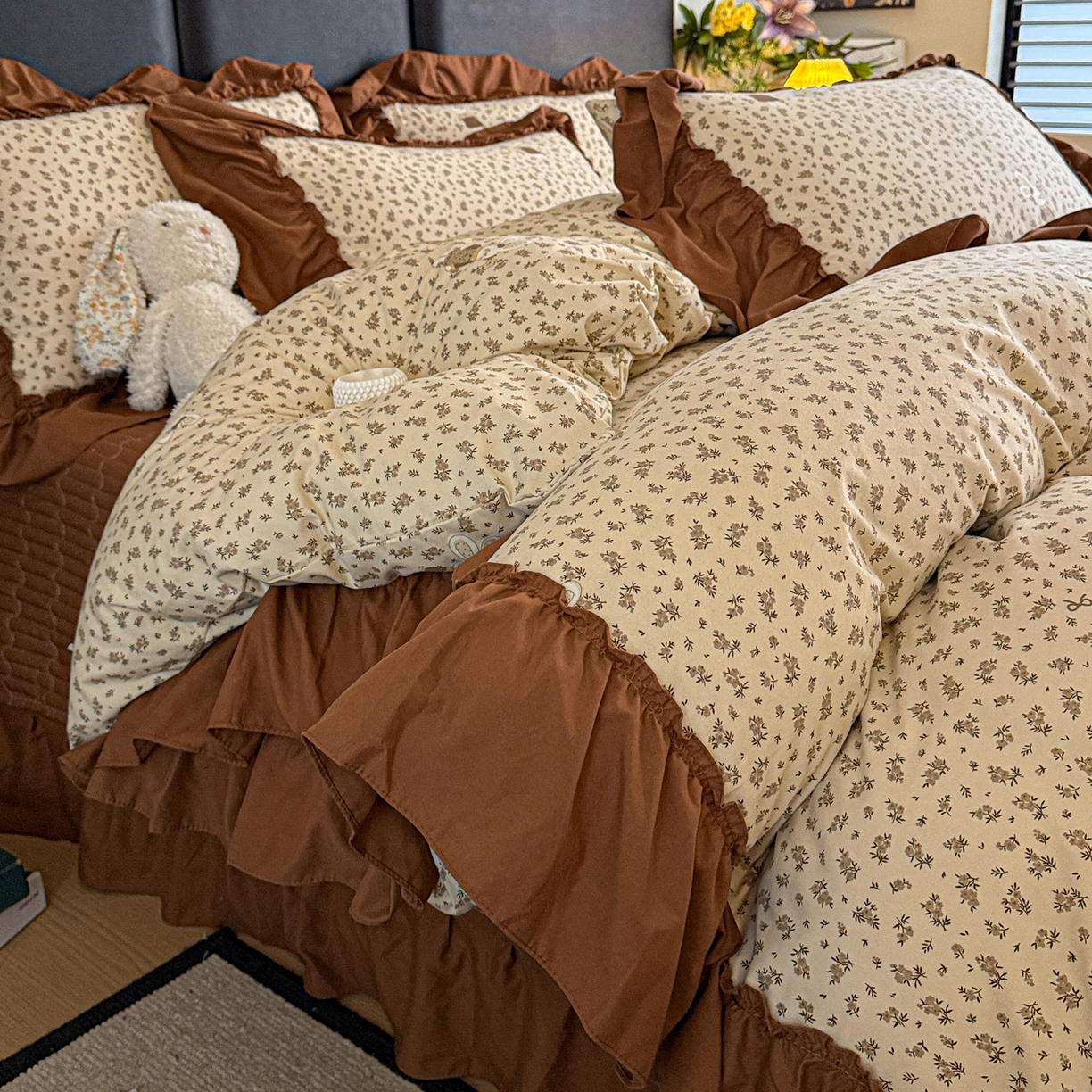 91家纺网 家纺一手货源 找家纺 （总）富米莱（原臻工厂） 2026新款韩系古法韩国水洗棉云棉大布袋法式浪漫大花边床盖夏凉被床盖四件套