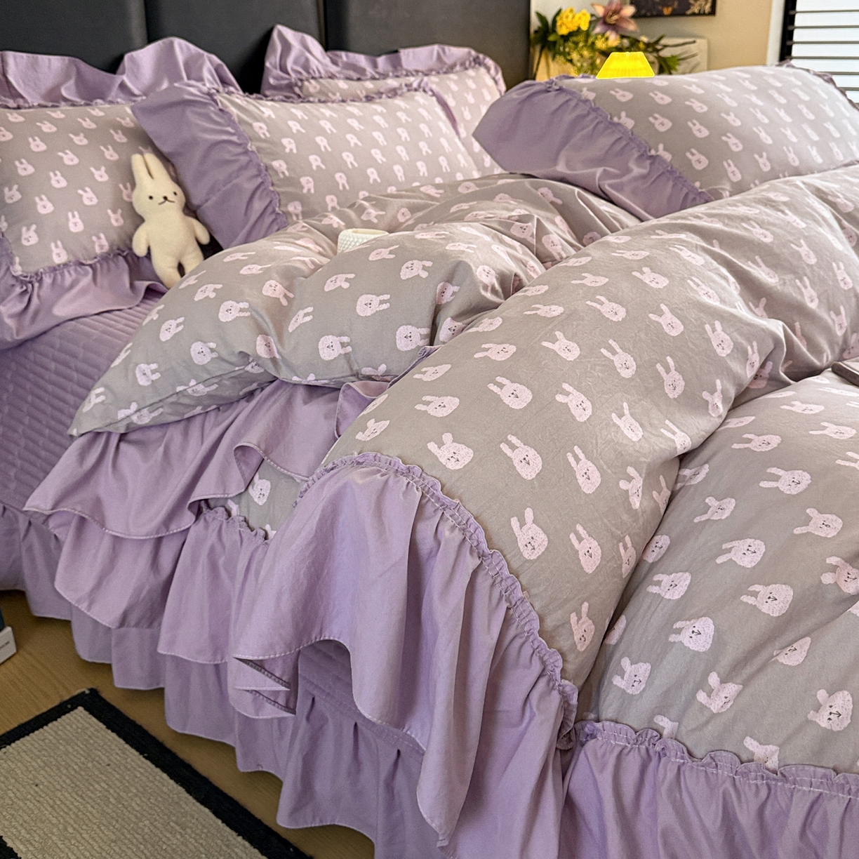 91家纺网 家纺一手货源 找家纺 （总）富米莱（原臻工厂） 2026新款韩系古法韩国水洗棉云棉大布袋法式浪漫大花边床盖夏凉被床盖四件套