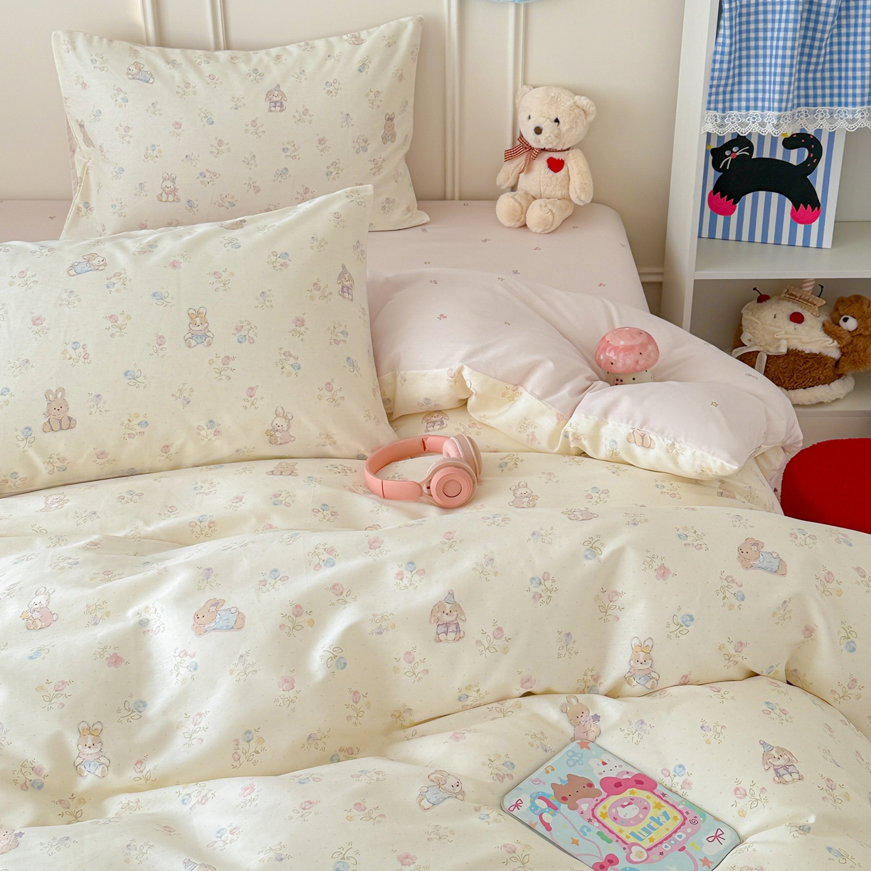 91家纺网 家纺一手货源 找家纺 简宜家居（朝初家纺） 2026新款全棉12868卡通印花四件套大耳朵兔兔系列 兔叽碎花