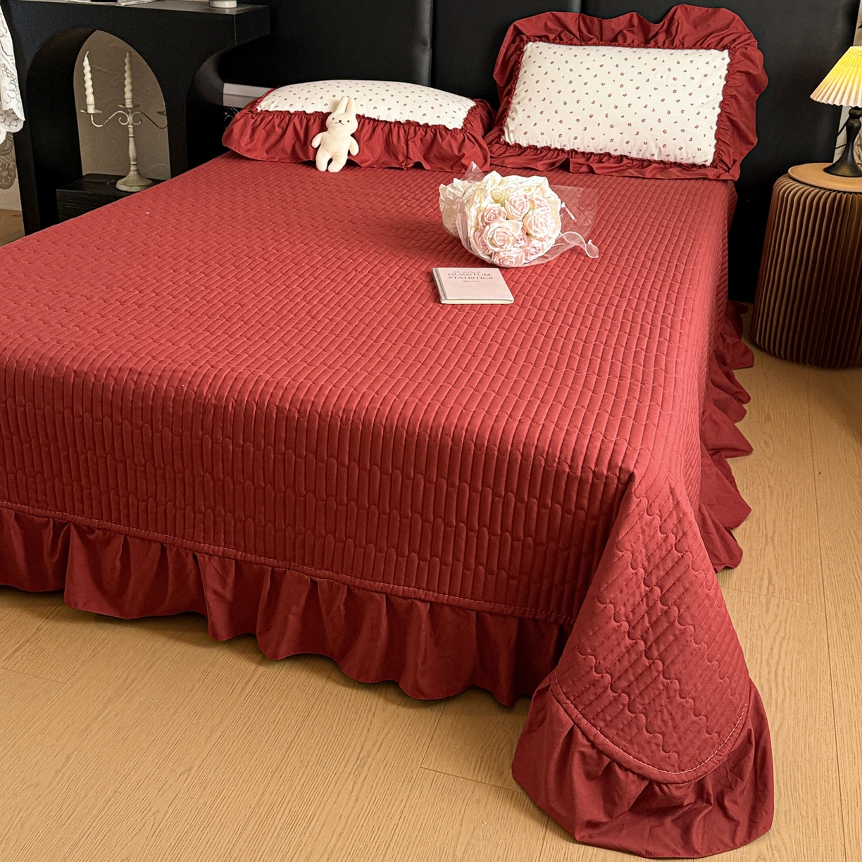 91家纺网 家纺一手货源 找家纺 富米莱（原臻工厂） 2026新款韩系古法韩国水洗棉云棉大布袋法式浪漫大花边床盖夏凉被床盖四件套 爆了樱桃