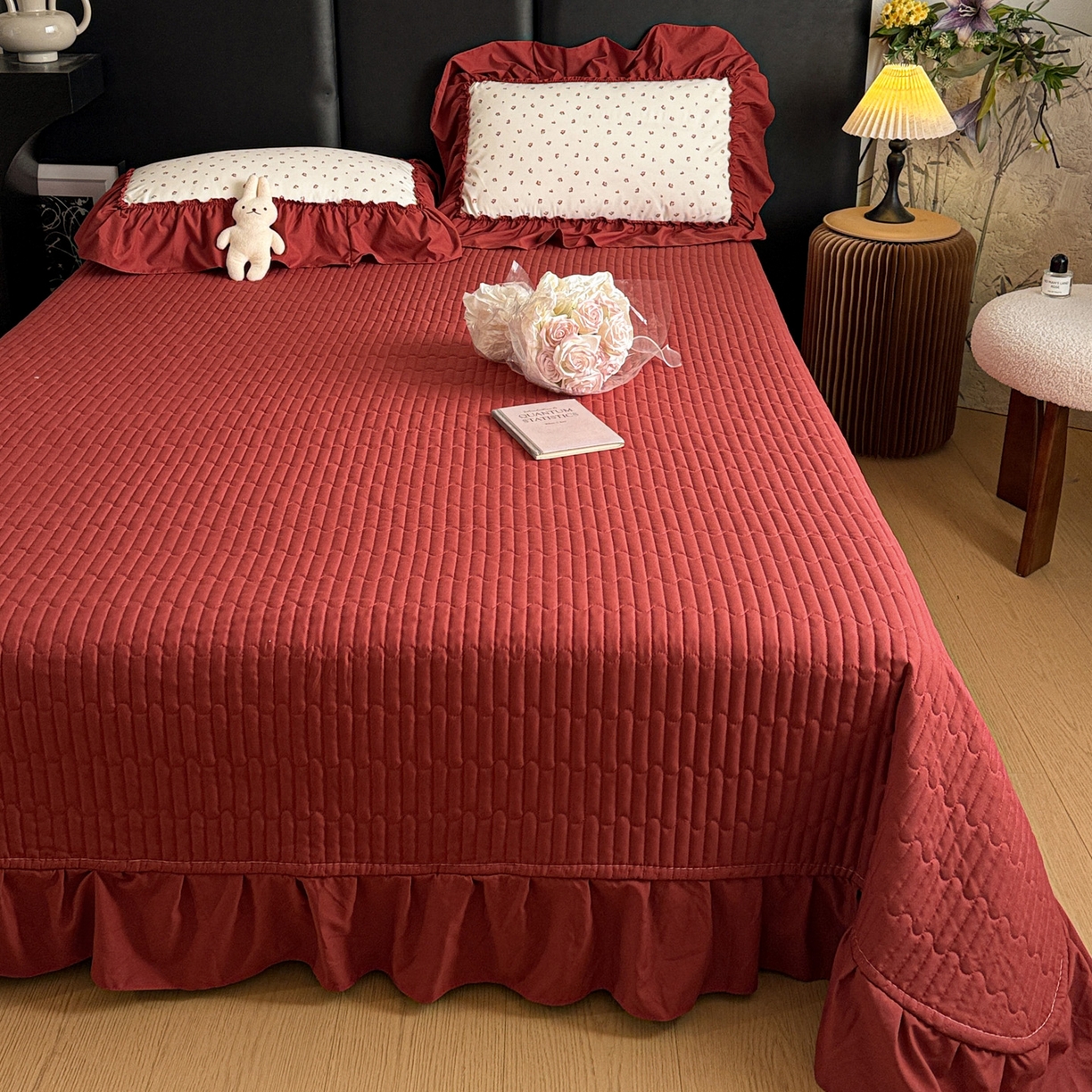 91家纺网 家纺一手货源 找家纺 富米莱（原臻工厂） 2026新款韩系古法韩国水洗棉云棉大布袋法式浪漫大花边床盖夏凉被床盖四件套 爆了樱桃