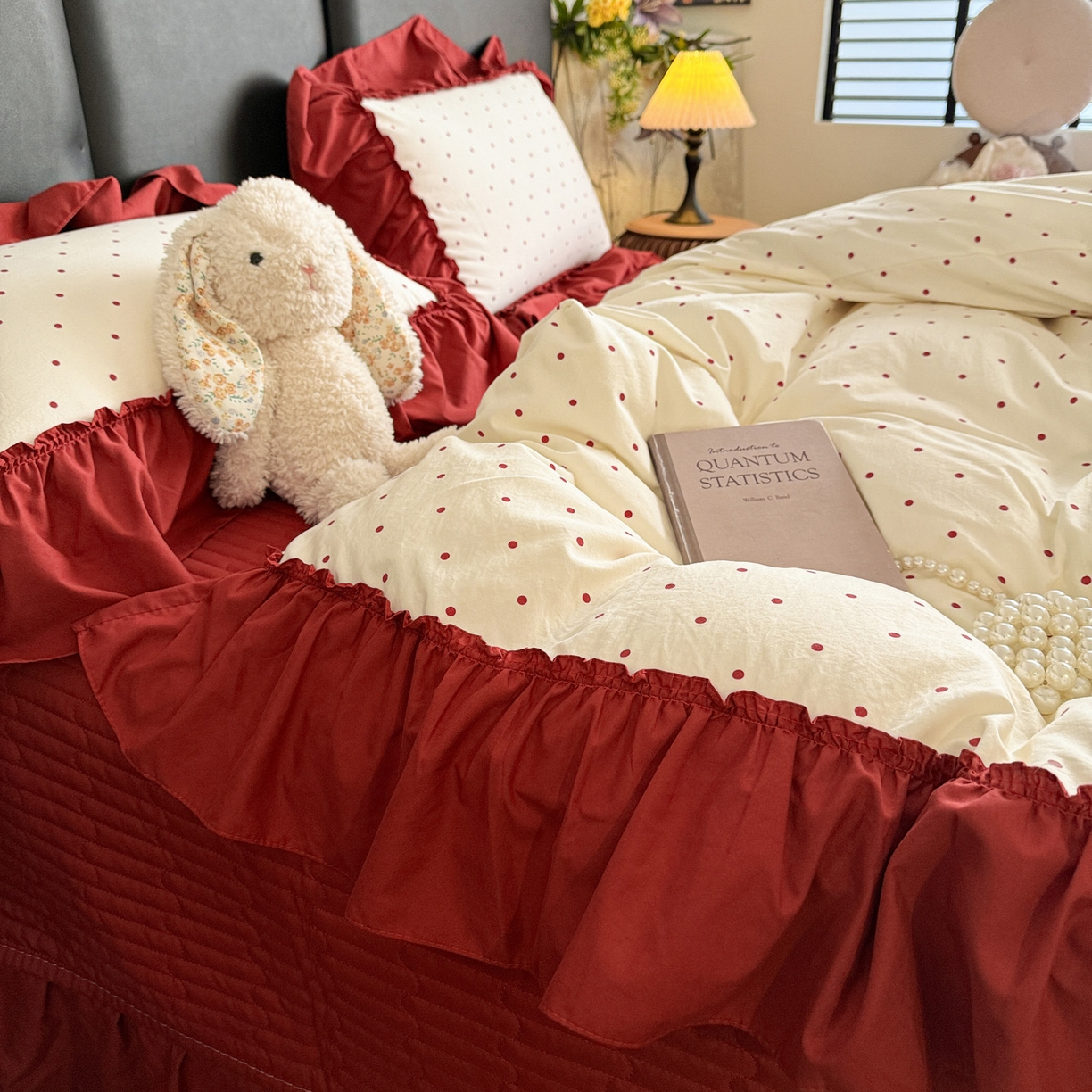 91家纺网 家纺一手货源 找家纺 富米莱（原臻工厂） 2026新款韩系古法韩国水洗棉云棉大布袋法式浪漫大花边床盖夏凉被床盖四件套 点点红