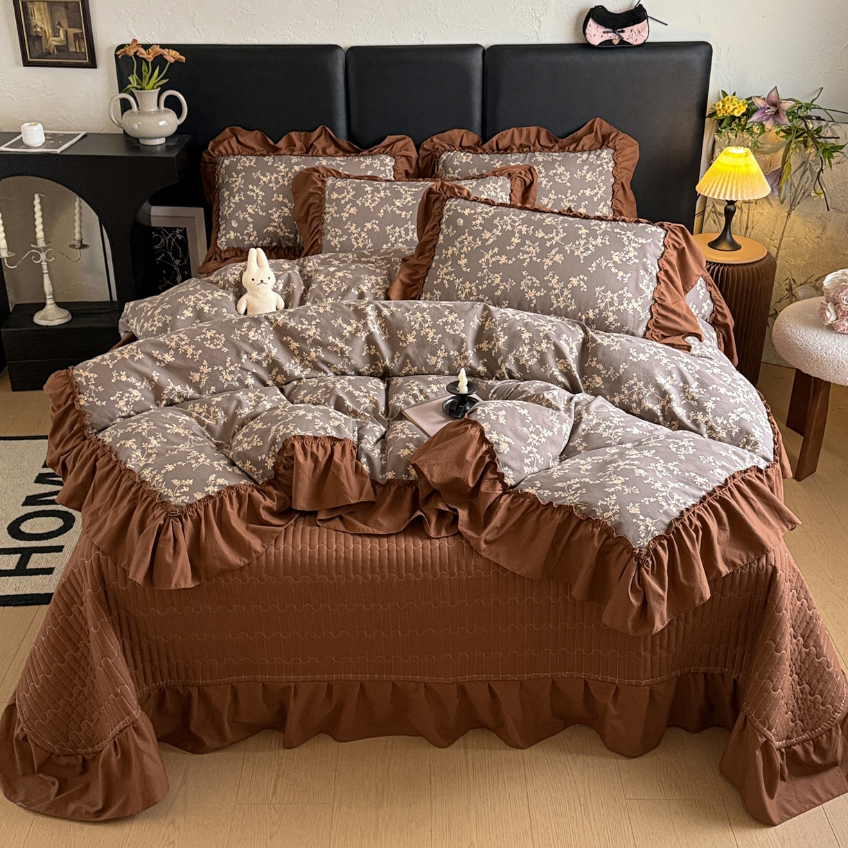 91家纺网 家纺一手货源 找家纺 富米莱（原臻工厂） 2026新款韩系古法韩国水洗棉云棉大布袋法式浪漫大花边床盖夏凉被床盖四件套 浮世绘