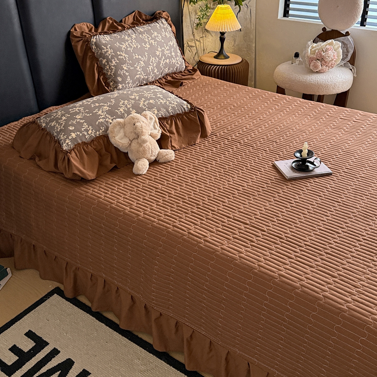 91家纺网 家纺一手货源 找家纺 富米莱（原臻工厂） 2026新款韩系古法韩国水洗棉云棉大布袋法式浪漫大花边床盖夏凉被床盖四件套 浮世绘