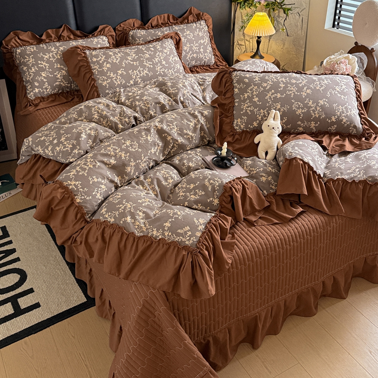 91家纺网 家纺一手货源 找家纺 富米莱（原臻工厂） 2026新款韩系古法韩国水洗棉云棉大布袋法式浪漫大花边床盖夏凉被床盖四件套 浮世绘