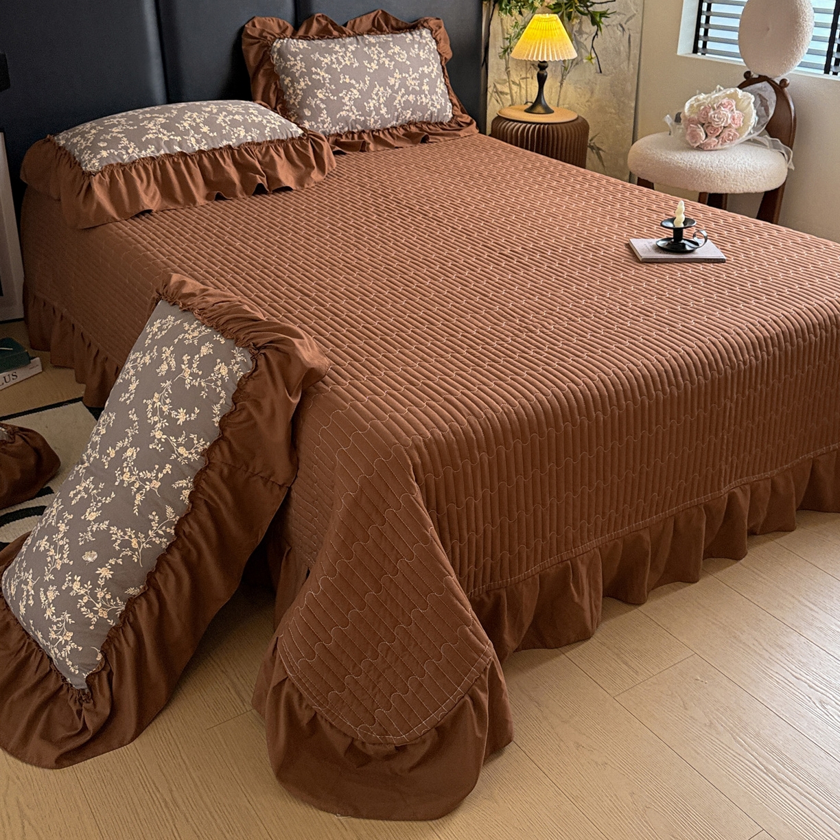 91家纺网 家纺一手货源 找家纺 富米莱（原臻工厂） 2026新款韩系古法韩国水洗棉云棉大布袋法式浪漫大花边床盖夏凉被床盖四件套 浮世绘