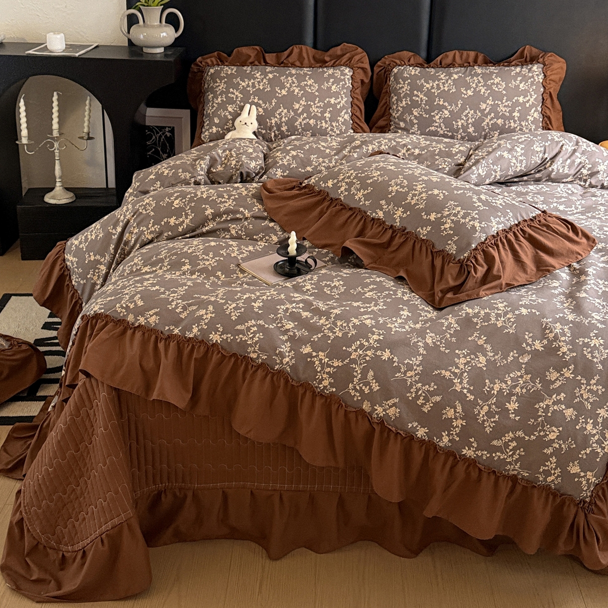 91家纺网 家纺一手货源 找家纺 富米莱（原臻工厂） 2026新款韩系古法韩国水洗棉云棉大布袋法式浪漫大花边床盖夏凉被床盖四件套 浮世绘