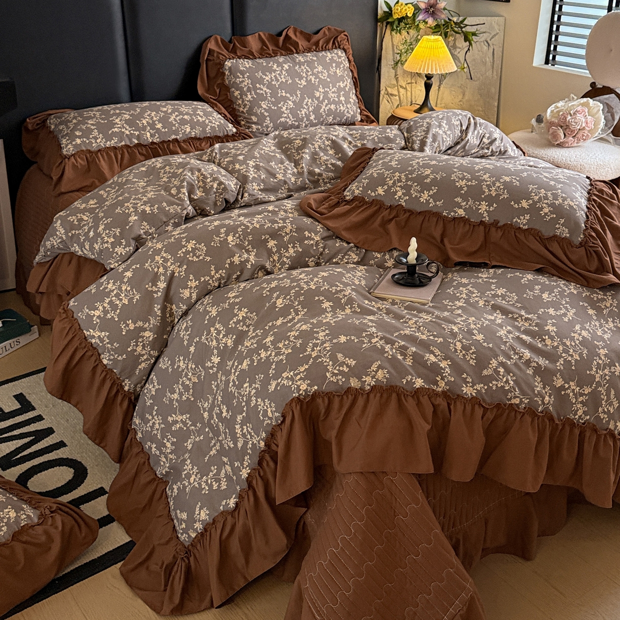 91家纺网 家纺一手货源 找家纺 富米莱（原臻工厂） 2026新款韩系古法韩国水洗棉云棉大布袋法式浪漫大花边床盖夏凉被床盖四件套 浮世绘