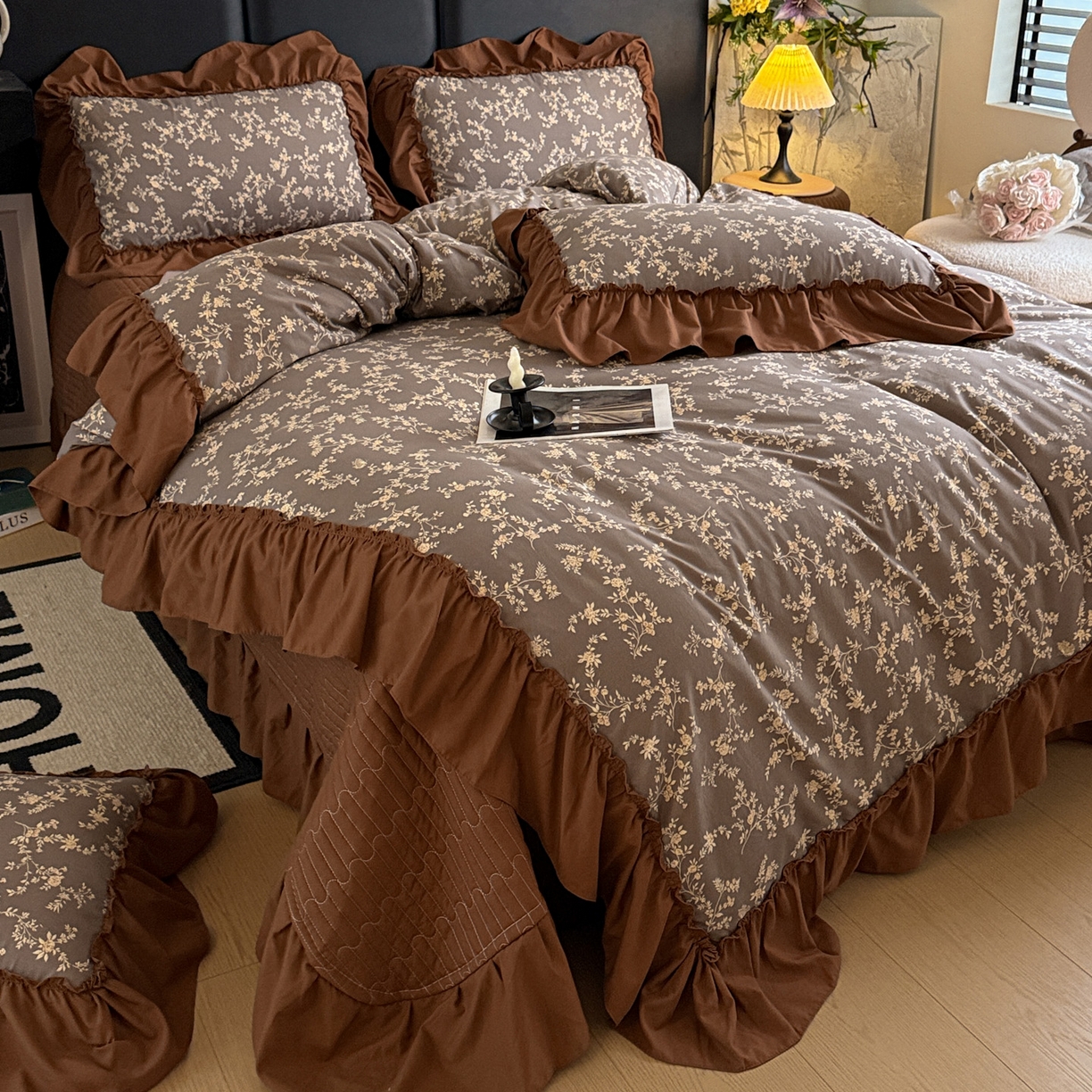 91家纺网 家纺一手货源 找家纺 富米莱（原臻工厂） 2026新款韩系古法韩国水洗棉云棉大布袋法式浪漫大花边床盖夏凉被床盖四件套 浮世绘