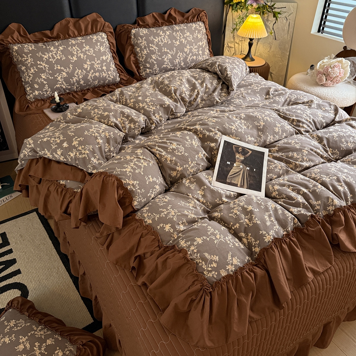 91家纺网 家纺一手货源 找家纺 富米莱（原臻工厂） 2026新款韩系古法韩国水洗棉云棉大布袋法式浪漫大花边床盖夏凉被床盖四件套 浮世绘