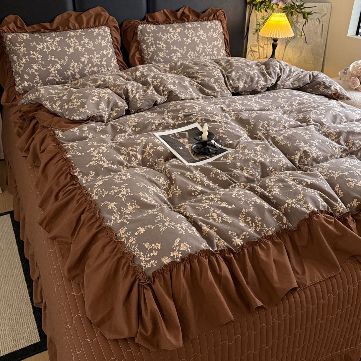 91家纺网 家纺一手货源 找家纺 富米莱（原臻工厂） 2026新款韩系古法韩国水洗棉云棉大布袋法式浪漫大花边床盖夏凉被床盖四件套 浮世绘