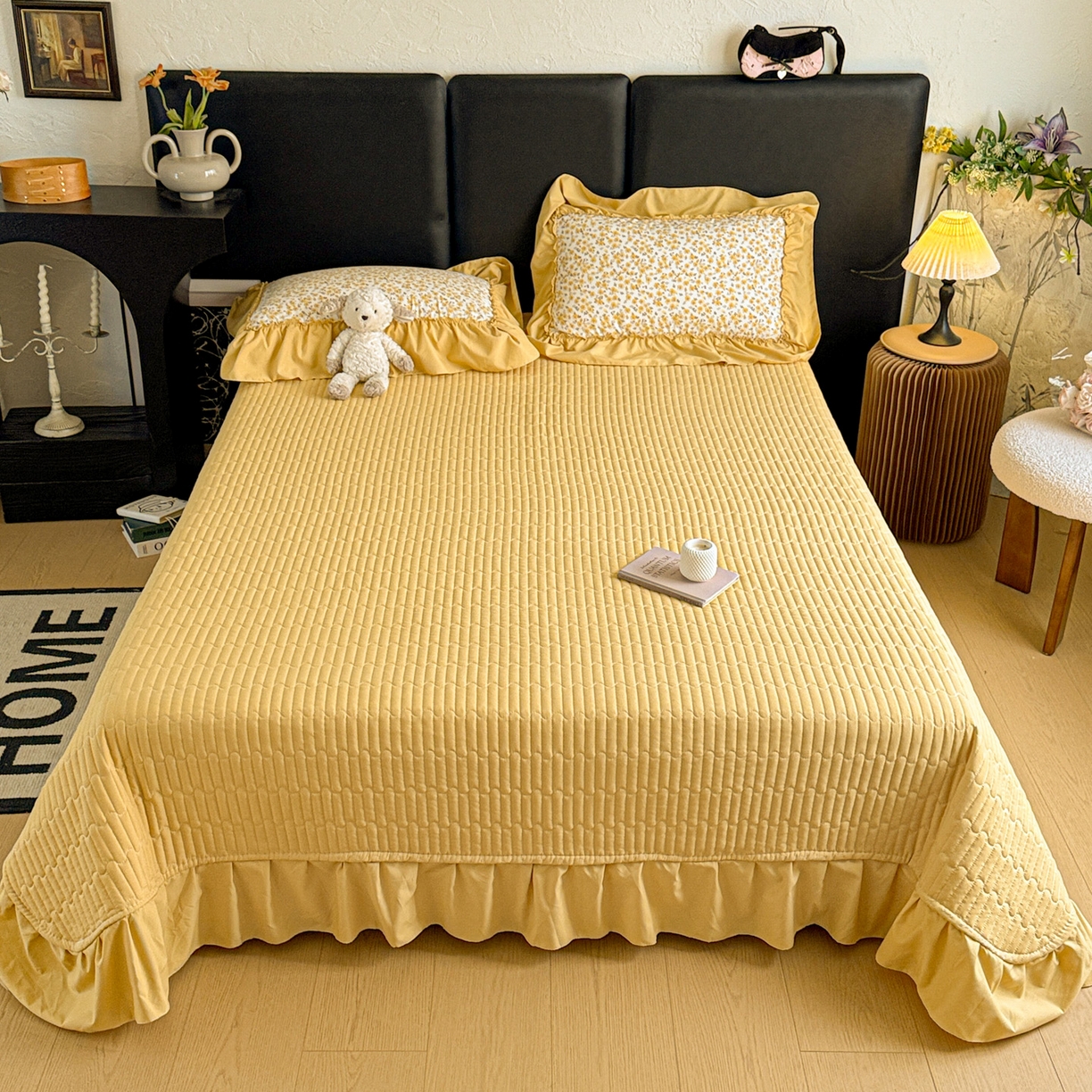 91家纺网 家纺一手货源 找家纺 富米莱（原臻工厂） 2026新款韩系古法韩国水洗棉云棉大布袋法式浪漫大花边床盖夏凉被床盖四件套 花满满