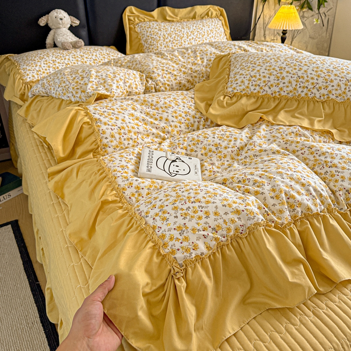 91家纺网 家纺一手货源 找家纺 富米莱（原臻工厂） 2026新款韩系古法韩国水洗棉云棉大布袋法式浪漫大花边床盖夏凉被床盖四件套 花满满