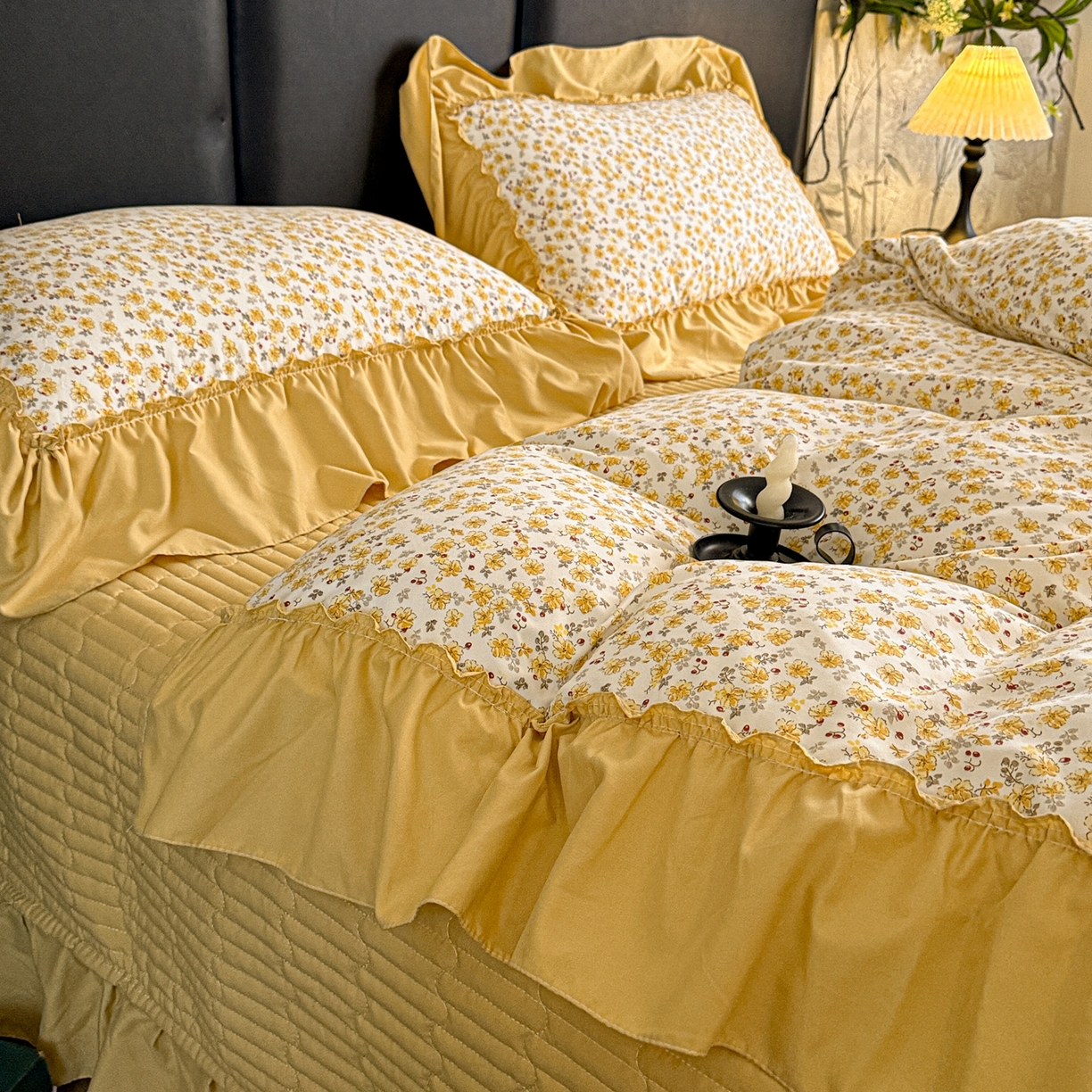 91家纺网 家纺一手货源 找家纺 富米莱（原臻工厂） 2026新款韩系古法韩国水洗棉云棉大布袋法式浪漫大花边床盖夏凉被床盖四件套 花满满