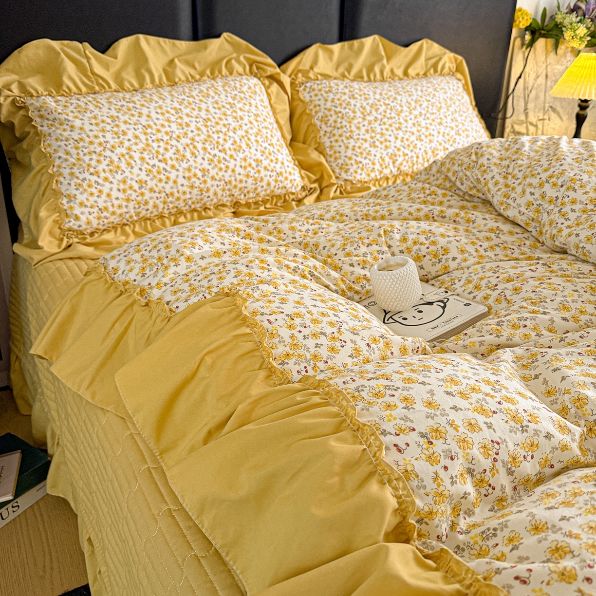 91家纺网 家纺一手货源 找家纺 富米莱（原臻工厂） 2026新款韩系古法韩国水洗棉云棉大布袋法式浪漫大花边床盖夏凉被床盖四件套 花满满