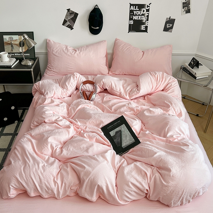 91家纺网 家纺一手货源 找家纺 （总）梦卓家纺 2025爆款ins风超柔褶皱亲肤磨毛水洗棉四件套