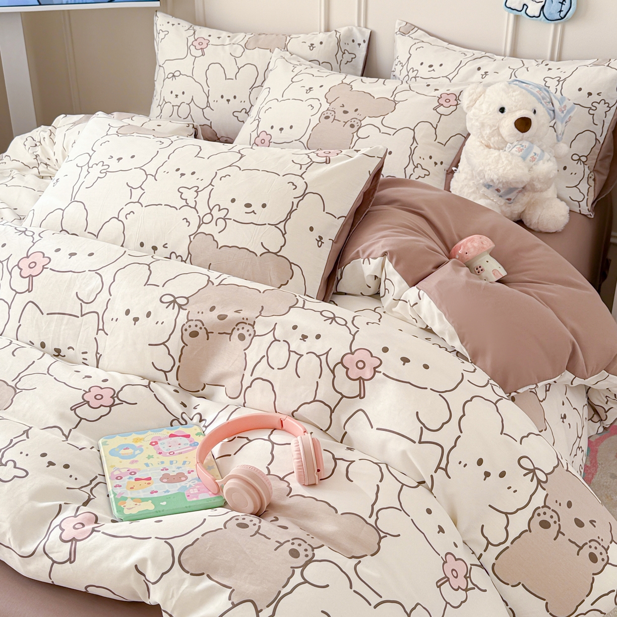 91家纺网 家纺一手货源 找家纺 简宜家居（朝初家纺） 2026新款全棉12868卡通印花四件套大耳朵兔兔系列 小熊涂鸦