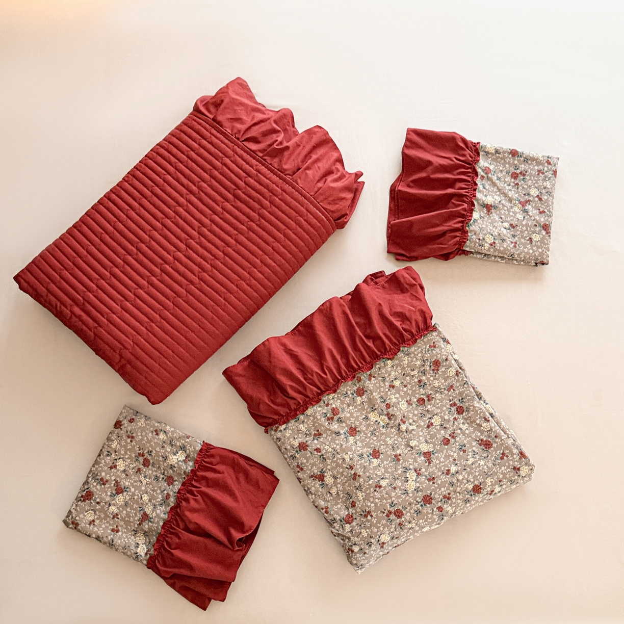 91家纺网 家纺一手货源 找家纺 富米莱（原臻工厂） 2026新款韩系古法韩国水洗棉云棉大布袋法式浪漫大花边床盖夏凉被床盖四件套 浪漫玫瑰