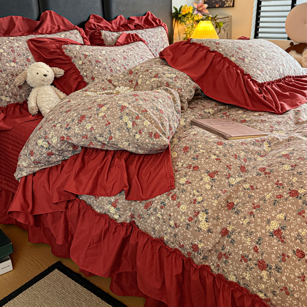 91家纺网 家纺一手货源 找家纺 富米莱（原臻工厂） 2026新款韩系古法韩国水洗棉云棉大布袋法式浪漫大花边床盖夏凉被床盖四件套 浪漫玫瑰