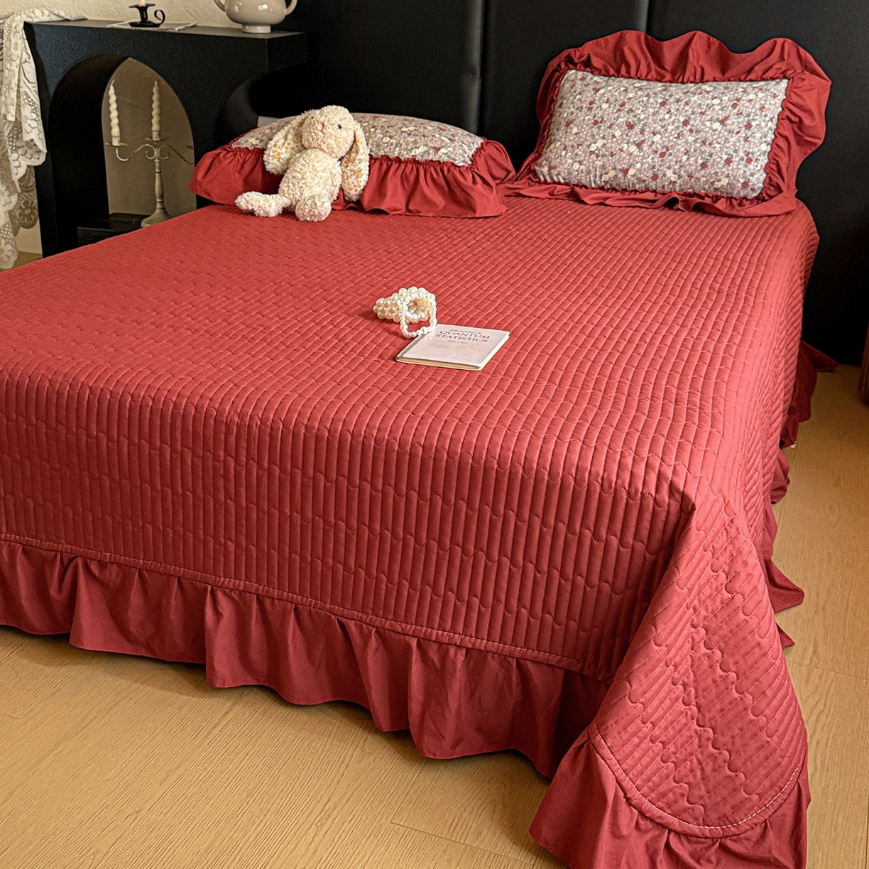 91家纺网 家纺一手货源 找家纺 富米莱（原臻工厂） 2026新款韩系古法韩国水洗棉云棉大布袋法式浪漫大花边床盖夏凉被床盖四件套 浪漫玫瑰