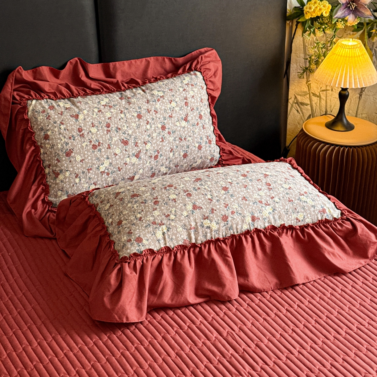 91家纺网 家纺一手货源 找家纺 富米莱（原臻工厂） 2026新款韩系古法韩国水洗棉云棉大布袋法式浪漫大花边床盖夏凉被床盖四件套 浪漫玫瑰