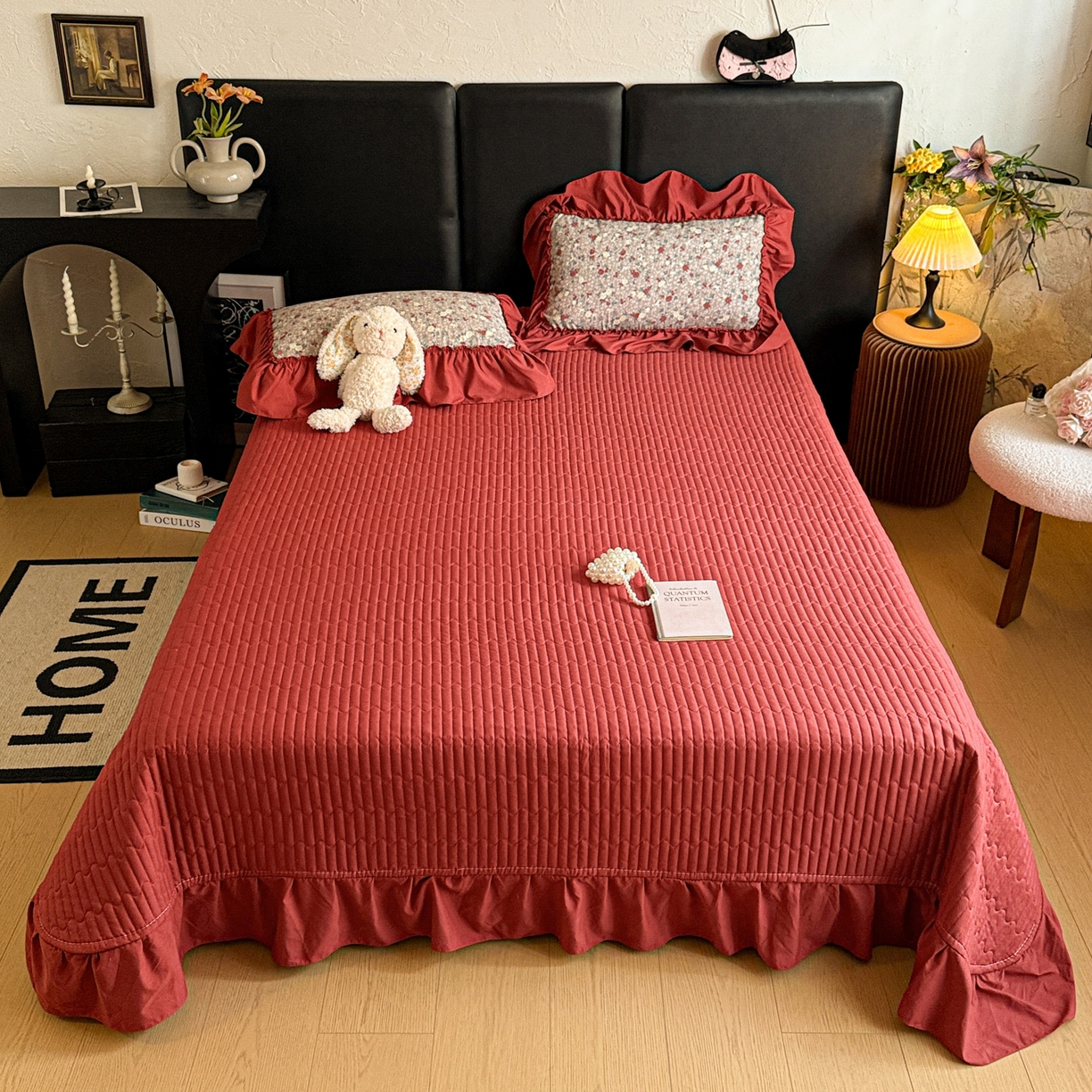 91家纺网 家纺一手货源 找家纺 富米莱（原臻工厂） 2026新款韩系古法韩国水洗棉云棉大布袋法式浪漫大花边床盖夏凉被床盖四件套 浪漫玫瑰