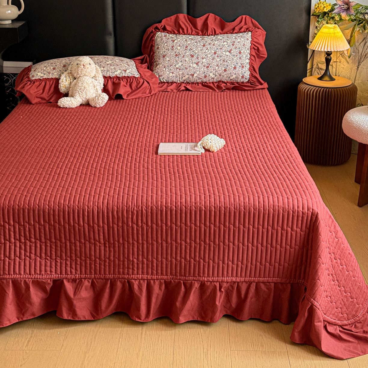 91家纺网 家纺一手货源 找家纺 富米莱（原臻工厂） 2026新款韩系古法韩国水洗棉云棉大布袋法式浪漫大花边床盖夏凉被床盖四件套 浪漫玫瑰