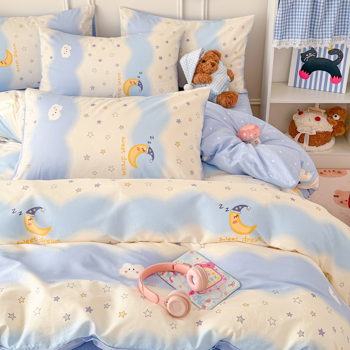 91家纺网 家纺一手货源 找家纺 简宜家居（朝初家纺） 2026新款全棉12868卡通印花四件套大耳朵兔兔系列 星夜星浪