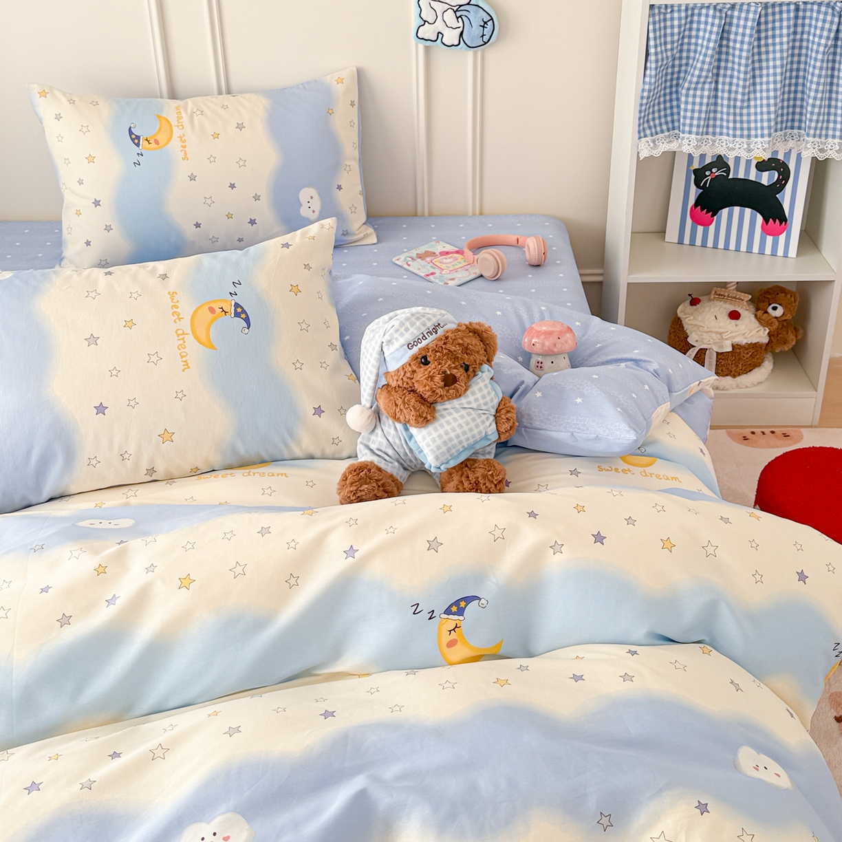 91家纺网 家纺一手货源 找家纺 简宜家居（朝初家纺） 2026新款全棉12868卡通印花四件套大耳朵兔兔系列 星夜星浪