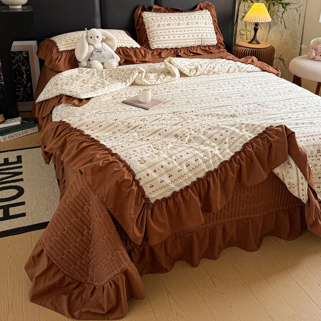 91家纺网 家纺一手货源 找家纺 富米莱（原臻工厂） 2026新款韩系古法韩国水洗棉云棉大布袋法式浪漫大花边床盖夏凉被床盖四件套 马上有钱