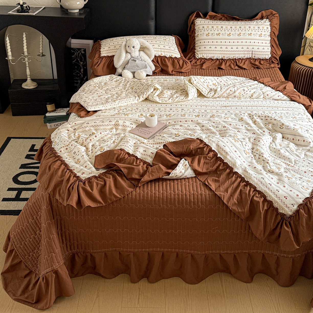 91家纺网 家纺一手货源 找家纺 富米莱（原臻工厂） 2026新款韩系古法韩国水洗棉云棉大布袋法式浪漫大花边床盖夏凉被床盖四件套 马上有钱