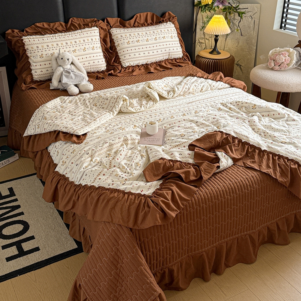 91家纺网 家纺一手货源 找家纺 富米莱（原臻工厂） 2026新款韩系古法韩国水洗棉云棉大布袋法式浪漫大花边床盖夏凉被床盖四件套 马上有钱