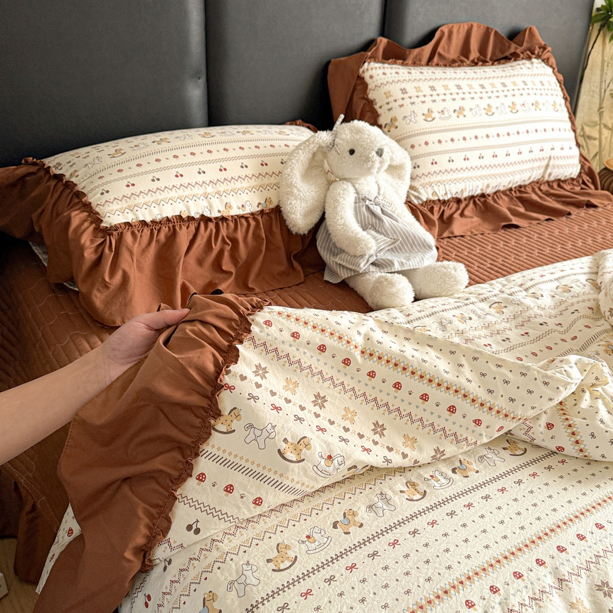 91家纺网 家纺一手货源 找家纺 富米莱（原臻工厂） 2026新款韩系古法韩国水洗棉云棉大布袋法式浪漫大花边床盖夏凉被床盖四件套 马上有钱