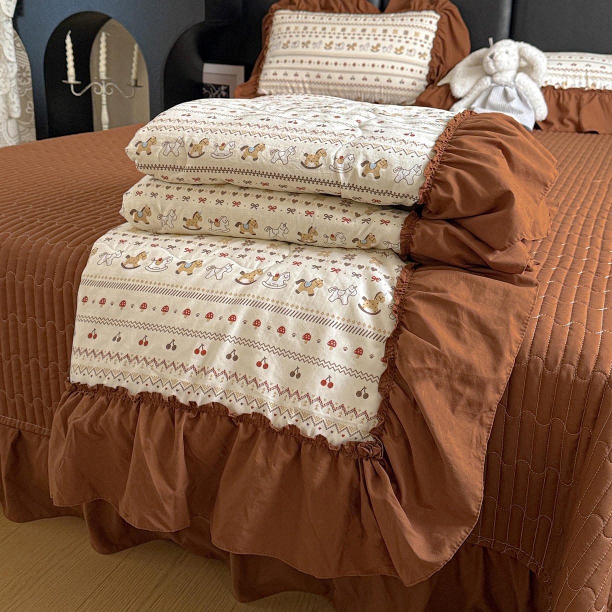 91家纺网 家纺一手货源 找家纺 富米莱（原臻工厂） 2026新款韩系古法韩国水洗棉云棉大布袋法式浪漫大花边床盖夏凉被床盖四件套 马上有钱