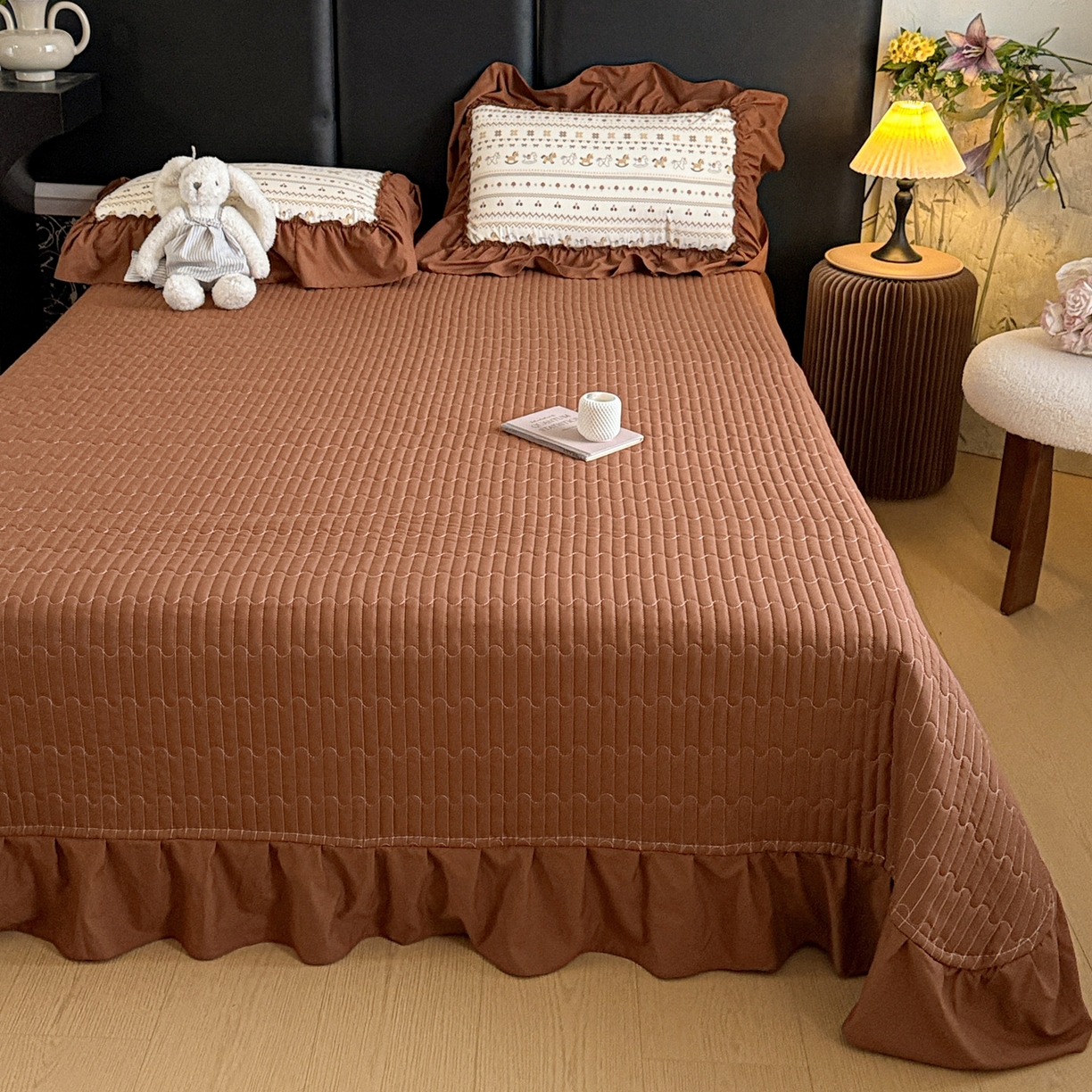 91家纺网 家纺一手货源 找家纺 富米莱（原臻工厂） 2026新款韩系古法韩国水洗棉云棉大布袋法式浪漫大花边床盖夏凉被床盖四件套 马上有钱