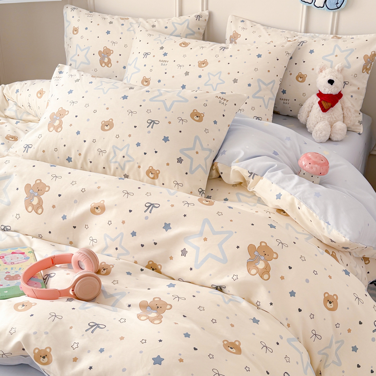 91家纺网 家纺一手货源 找家纺 简宜家居（朝初家纺） 2026新款全棉12868卡通印花四件套大耳朵兔兔系列 星愿熊