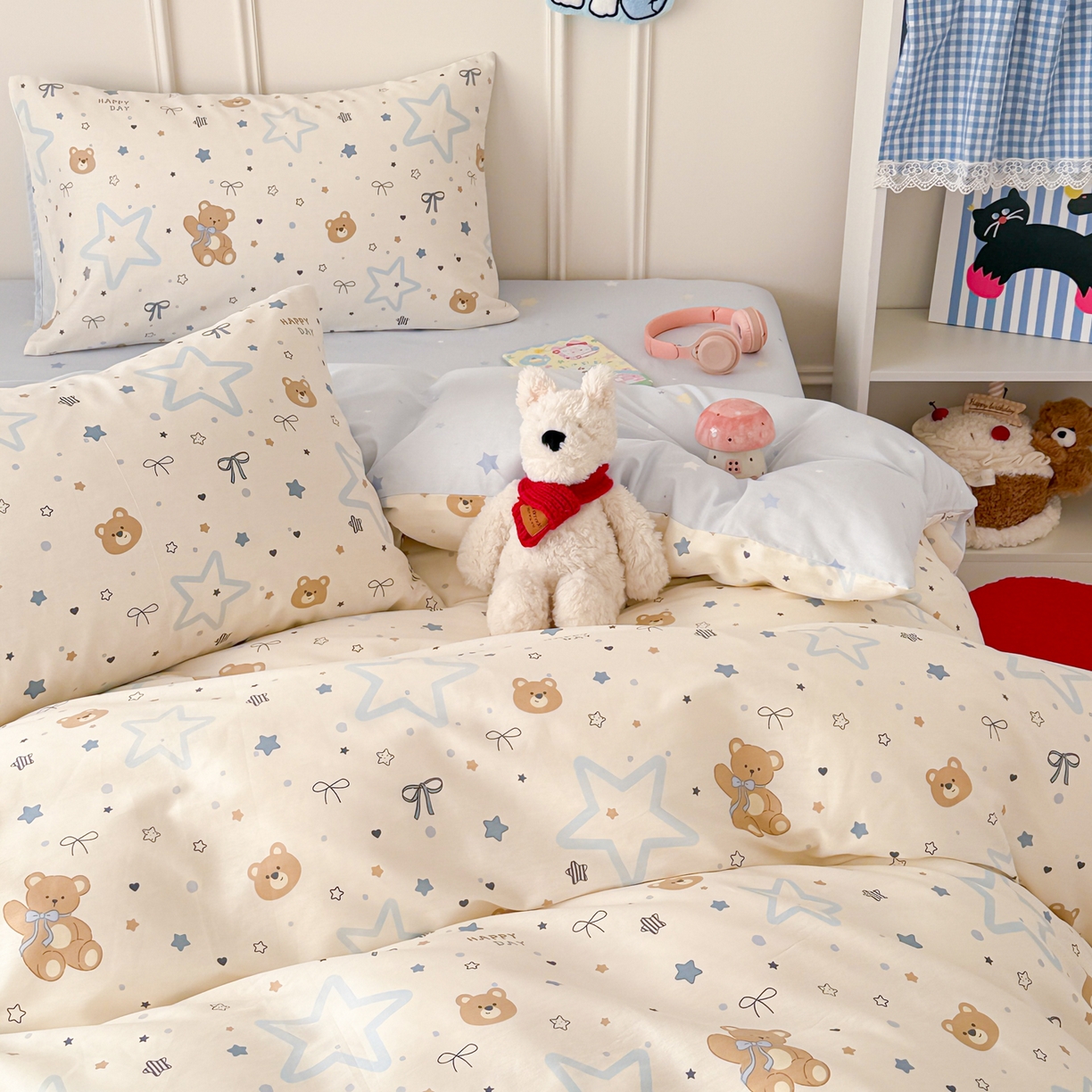 91家纺网 家纺一手货源 找家纺 简宜家居（朝初家纺） 2026新款全棉12868卡通印花四件套大耳朵兔兔系列 星愿熊