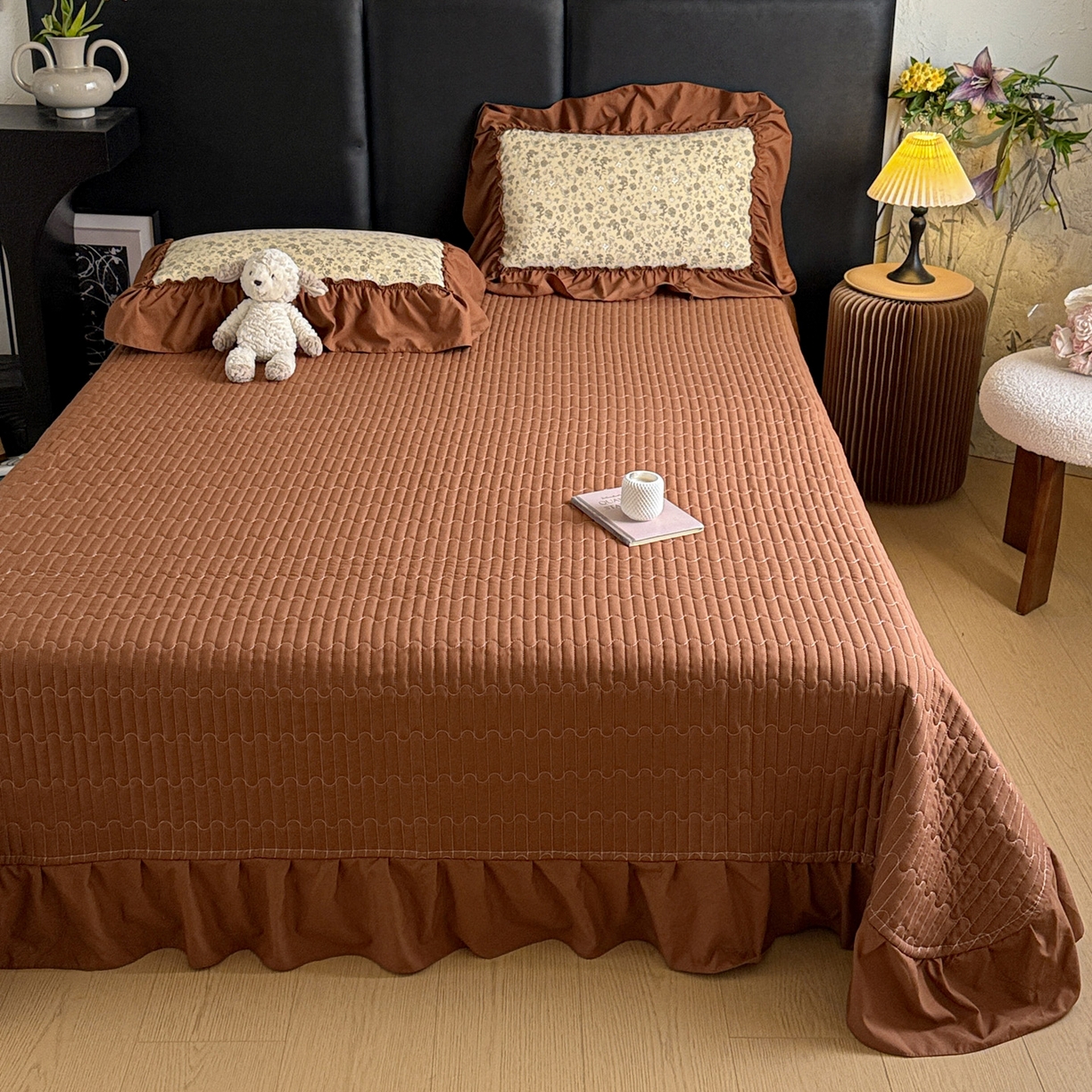 91家纺网 家纺一手货源 找家纺 富米莱（原臻工厂） 2026新款韩系古法韩国水洗棉云棉大布袋法式浪漫大花边床盖夏凉被床盖四件套 玛奇朵