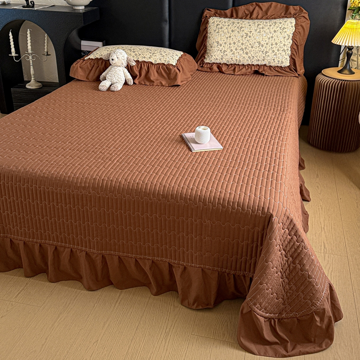 91家纺网 家纺一手货源 找家纺 富米莱（原臻工厂） 2026新款韩系古法韩国水洗棉云棉大布袋法式浪漫大花边床盖夏凉被床盖四件套 玛奇朵