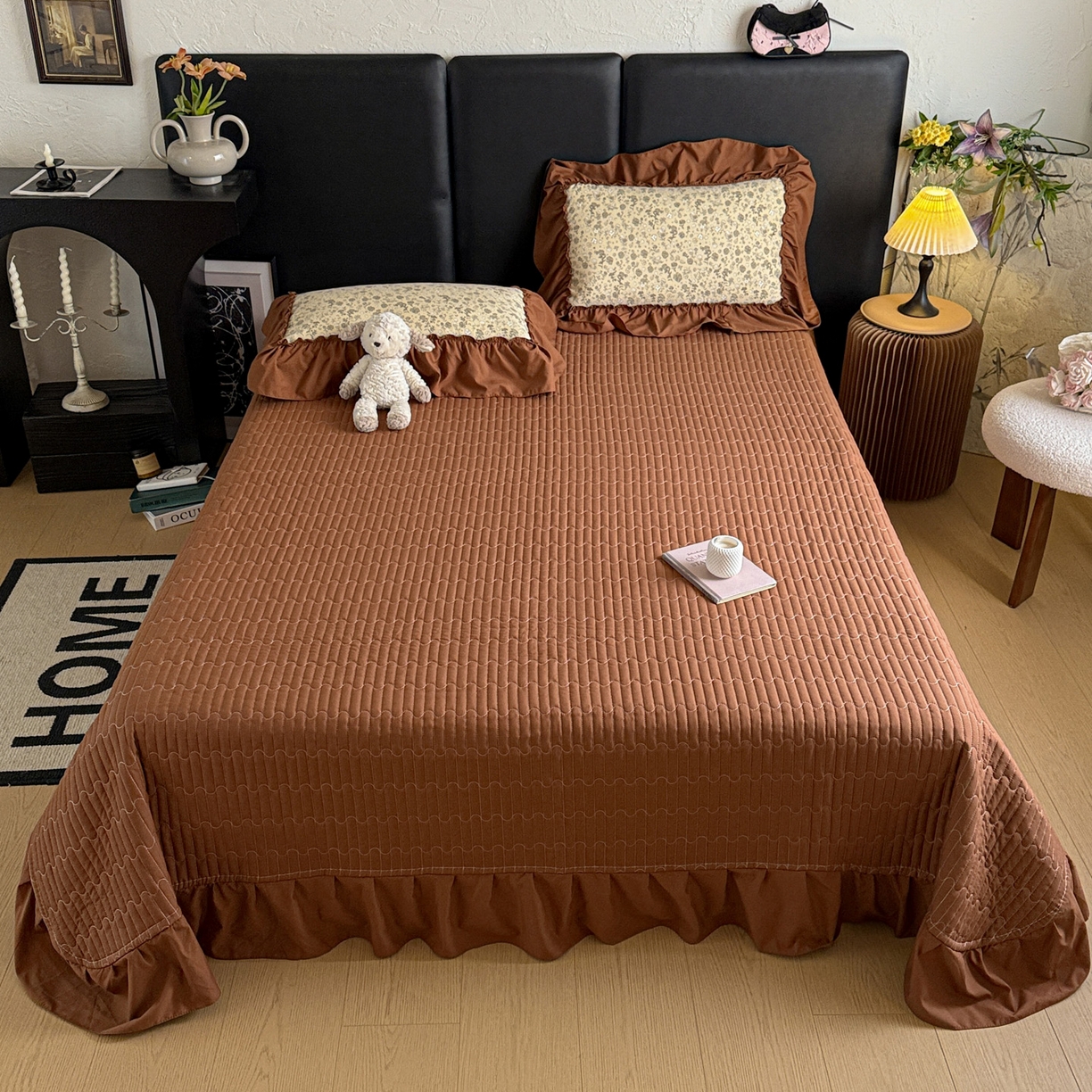 91家纺网 家纺一手货源 找家纺 富米莱（原臻工厂） 2026新款韩系古法韩国水洗棉云棉大布袋法式浪漫大花边床盖夏凉被床盖四件套 玛奇朵