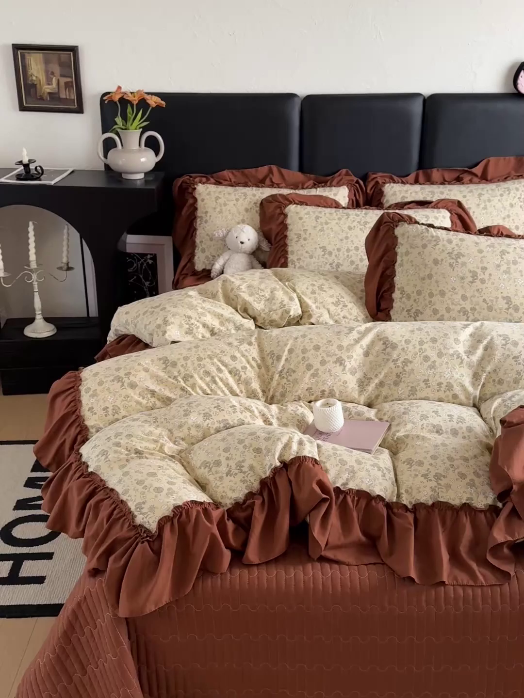 91家纺网 家纺一手货源 找家纺 富米莱（原臻工厂） 2026新款韩系古法韩国水洗棉云棉大布袋法式浪漫大花边床盖夏凉被床盖四件套 玛奇朵