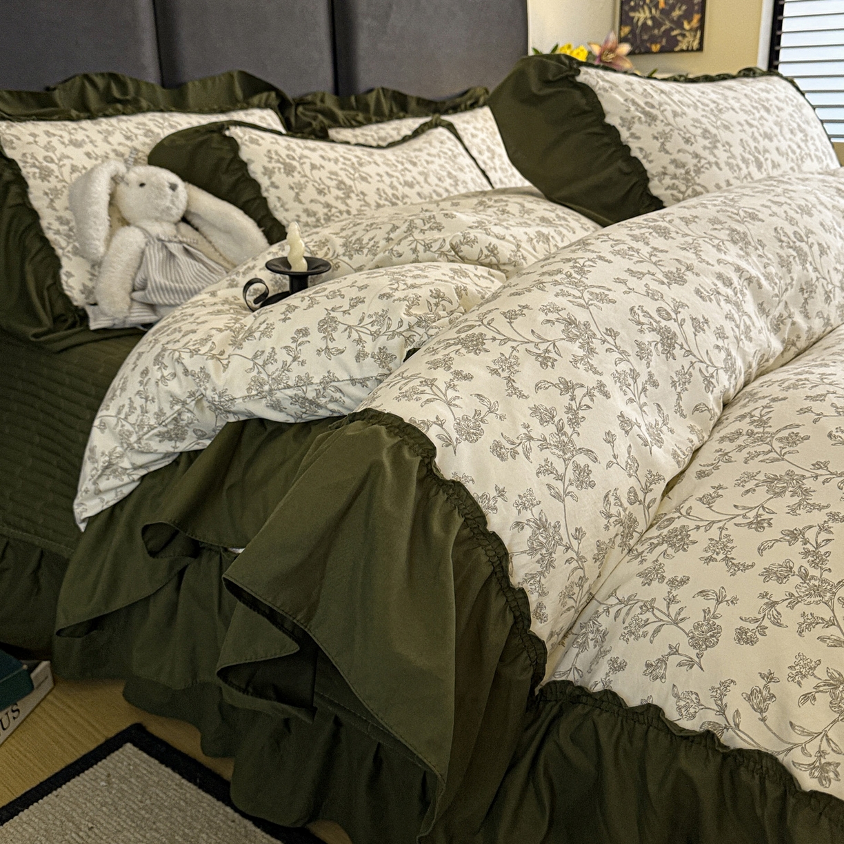 富米莱（原臻工厂） 2026新款韩系古法韩国水洗棉云棉大布袋法式浪漫大花边床盖夏凉被床盖四件套 莫松染