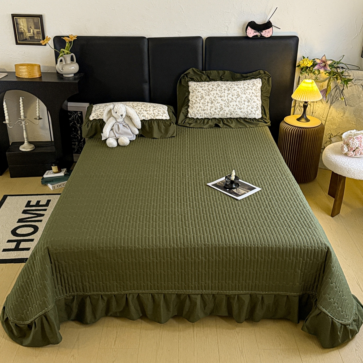 91家纺网 家纺一手货源 找家纺 富米莱（原臻工厂） 2026新款韩系古法韩国水洗棉云棉大布袋法式浪漫大花边床盖夏凉被床盖四件套 莫松染